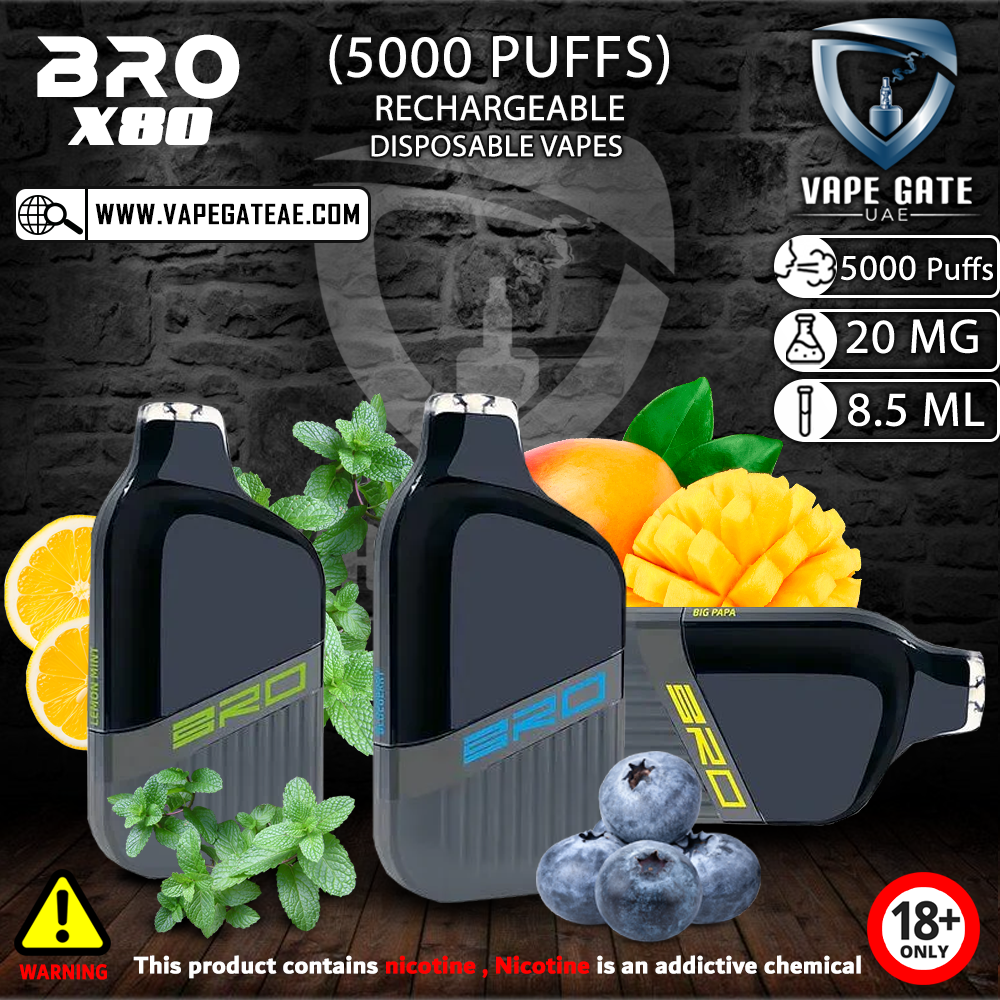 BRO X08 RECHARGEABLE DISPOSABLE VAPES (5000 PUFFS)