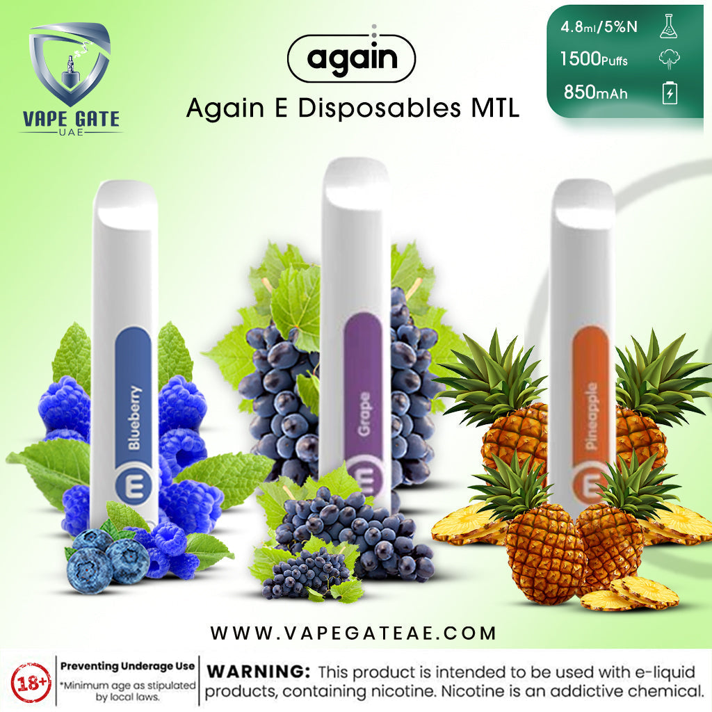 Again E Disposables MTL Vape 1500 Puffs 50mg - Compact & Portable