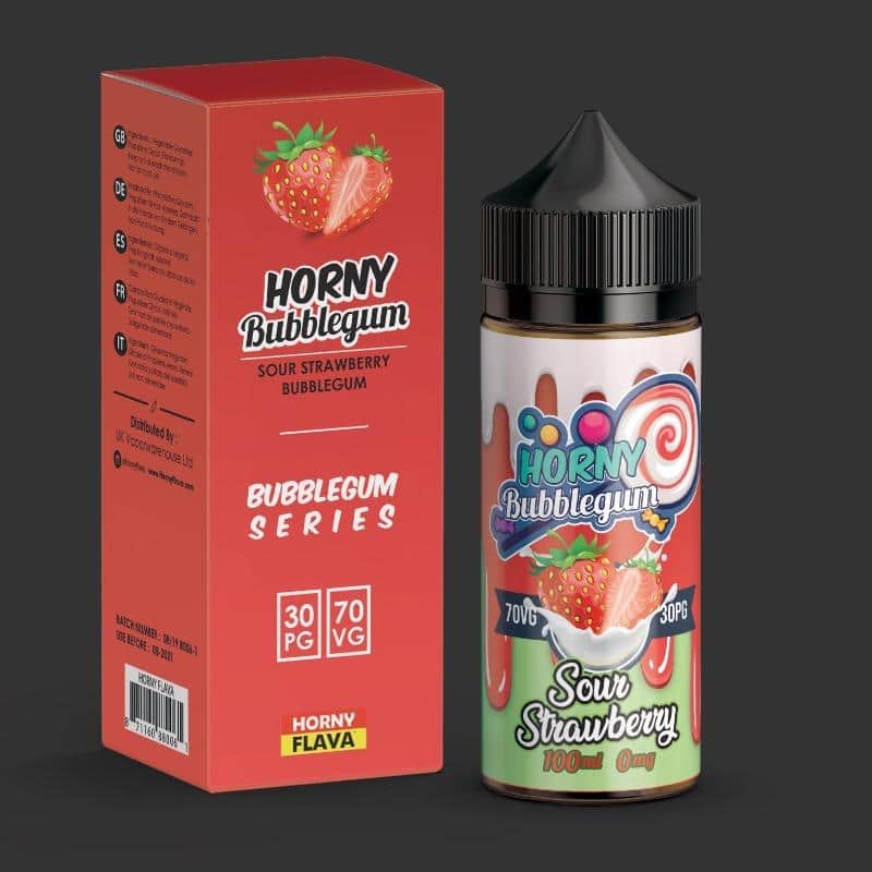 Horny Bubblegum Sour Strawberry 100ml E Liquid by Horny Flava