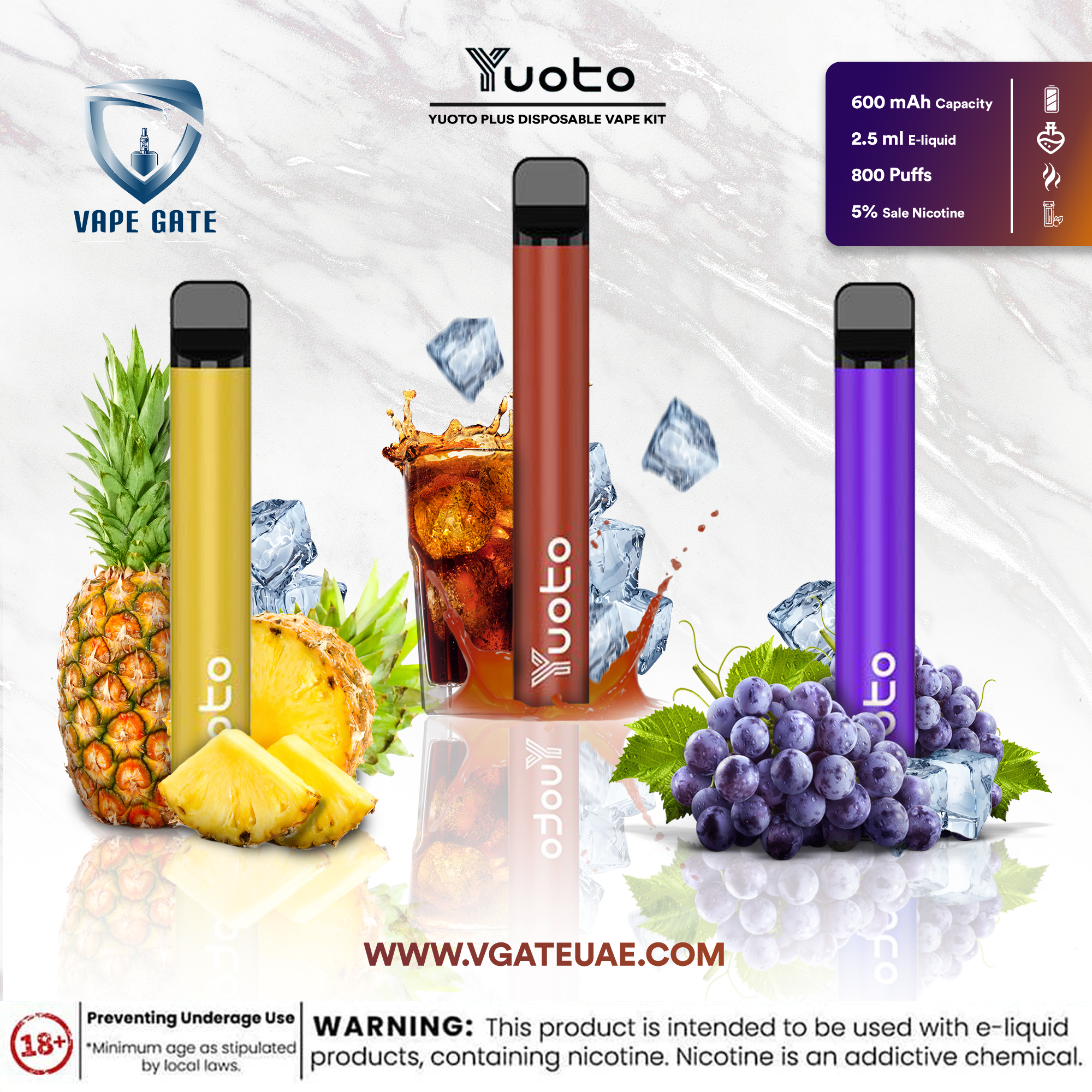 YUOTO PLUS DISPOSABLE VAPE KIT (800 PUFFS-600MAH)
