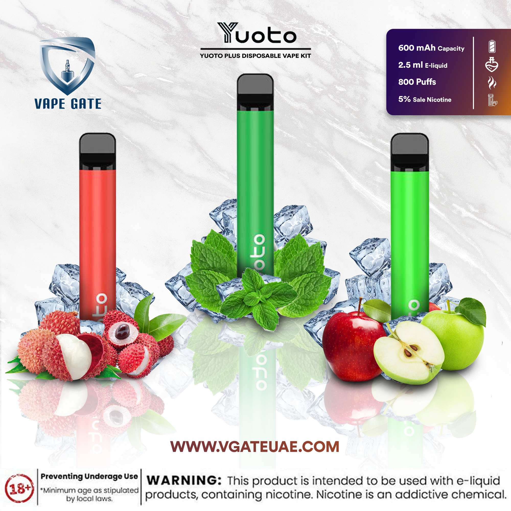 YUOTO PLUS DISPOSABLE VAPE KIT (800 PUFFS-600MAH)