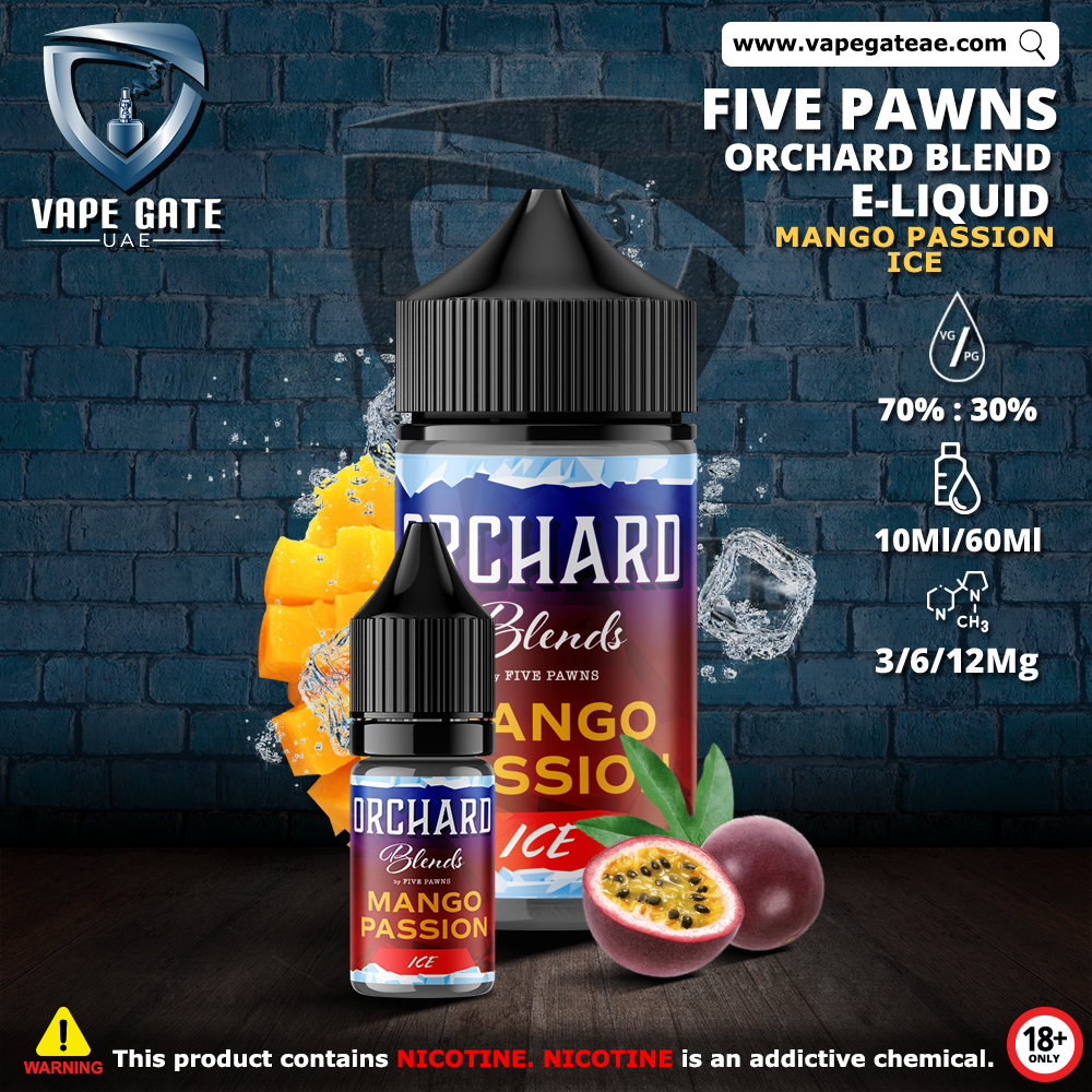 MANGO PASSION ICE- ORCHARD BLEND FRUIT 60ML ELIQUID BY FIVE PAWNS
